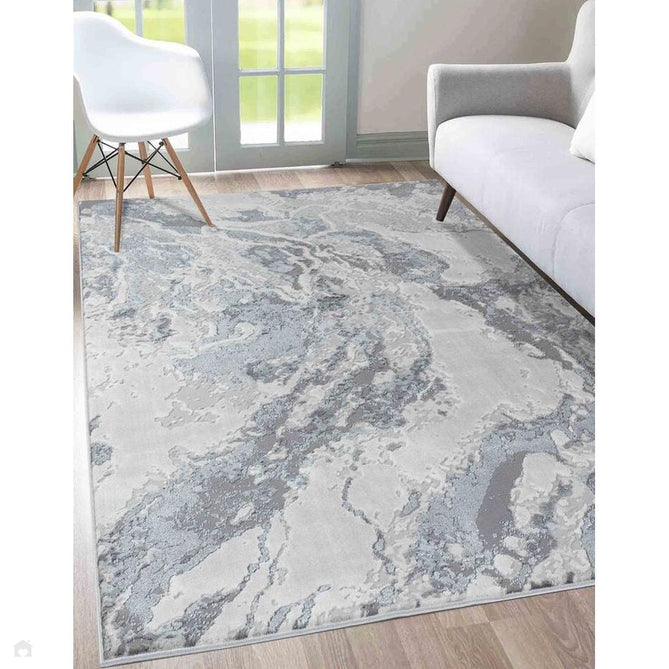 Emperor 325 Picasso EMP25 Modern Abstract Distressed Metallic Shimmer Soft Textured Hi-Lo Polyblend Short Pile Silver Rug-Desire Rugs-Rug Love - The Most Loved Rug Store