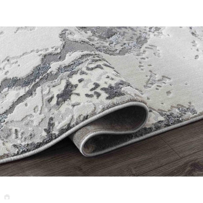 Emperor 325 Picasso EMP25 Modern Abstract Distressed Metallic Shimmer Soft Textured Hi-Lo Polyblend Short Pile Silver Runner
