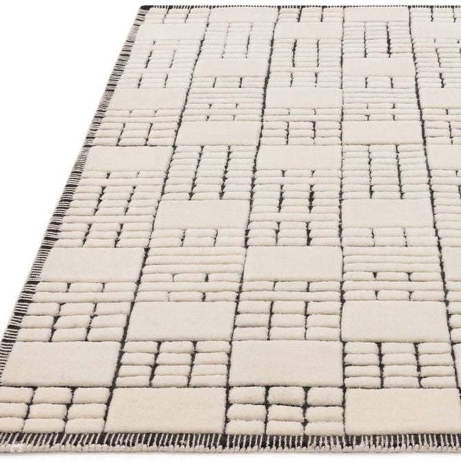 Empire Modern Geometric Grid Hand-Woven Textured Hi-Low Wool Cream/Black Rug-Asiatic Carpets-Rug Love - The Most Loved Rug Store