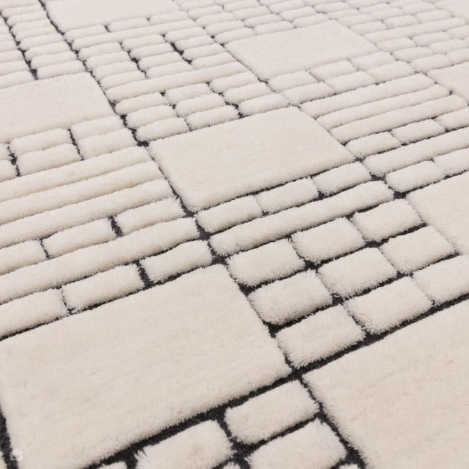 Empire Modern Geometric Grid Hand-Woven Textured Hi-Low Wool Cream/Black Rug-Asiatic Carpets-Rug Love - The Most Loved Rug Store