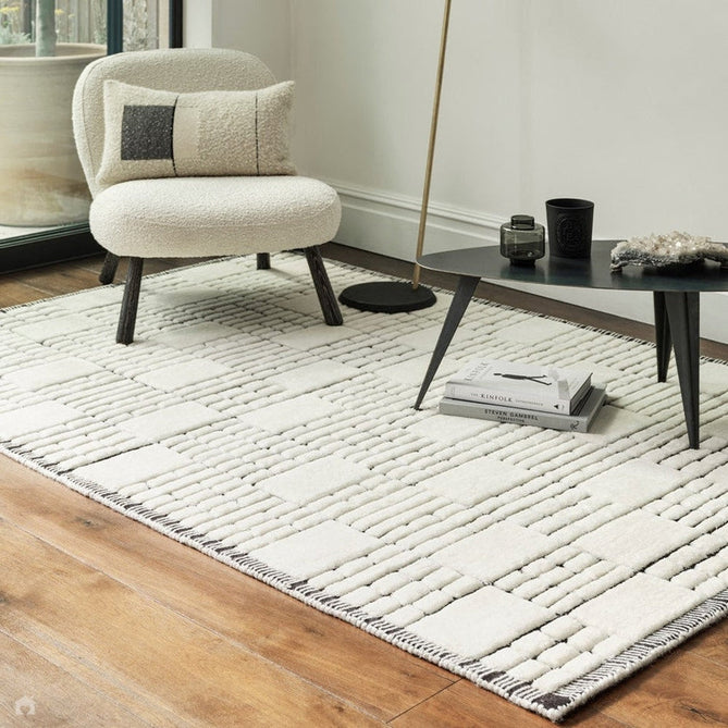 Empire Modern Geometric Grid Hand-Woven Textured Hi-Low Wool Cream/Black Rug-Asiatic Carpets-Rug Love - The Most Loved Rug Store