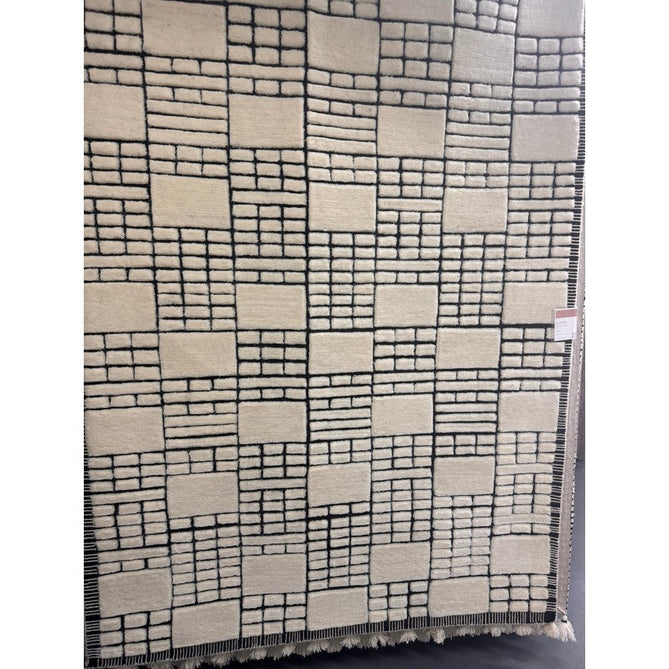 Empire Modern Geometric Grid Hand-Woven Textured Hi-Low Wool Cream/Black Rug-Asiatic Carpets-Rug Love - The Most Loved Rug Store