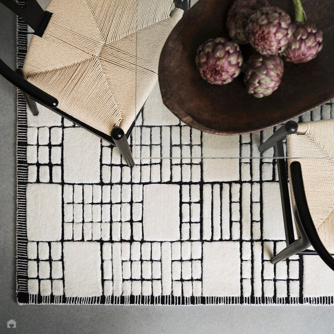 Empire Modern Geometric Grid Hand-Woven Textured Hi-Low Wool Cream/Black Rug-Asiatic Carpets-Rug Love - The Most Loved Rug Store