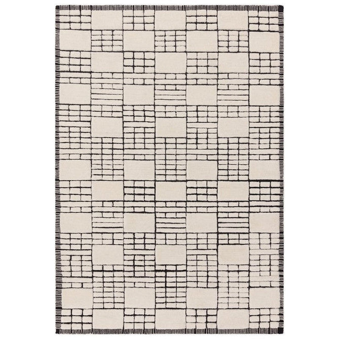 Empire Modern Geometric Grid Hand-Woven Textured Hi-Low Wool Cream/Black Rug-Asiatic Carpets-Rug Love - The Most Loved Rug Store