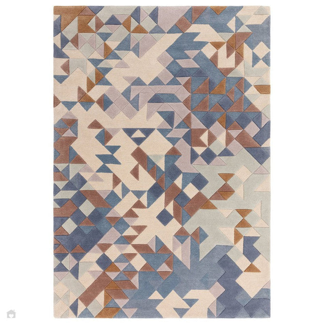 Enigma Modern Geometric 3D Hand-Carved High-Density Heavy-Weight Hi-Low Textured Soft Wool&Viscose Blue/Beige/Brown/Grey/Cream/Multicolour Rug-Asiatic Carpets-Rug Love - The Most Loved Rug Store