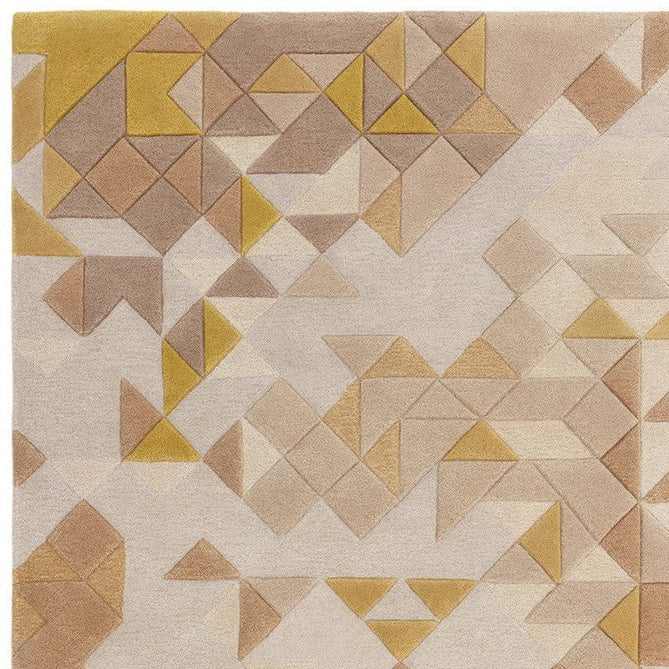 Enigma Modern Geometric 3D Hand-Carved High-Density Heavy-Weight Hi-Low Textured Soft Wool&Viscose Gold/Beige/BrownMulticolour Rug-Asiatic Carpets-Rug Love - The Most Loved Rug Store
