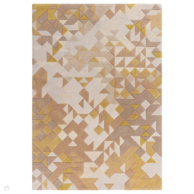 Enigma Modern Geometric 3D Hand-Carved High-Density Heavy-Weight Hi-Low Textured Soft Wool&Viscose Gold/Beige/BrownMulticolour Rug-Asiatic Carpets-Rug Love - The Most Loved Rug Store