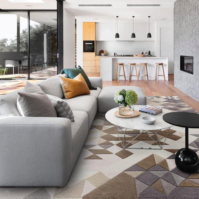 Enigma Modern Geometric 3D Hand-Carved High-Density Heavy-Weight Hi-Low Textured Soft Wool&Viscose Grey/Beige/Brown/CreamMulticolour Rug-Asiatic Carpets-Rug Love - The Most Loved Rug Store