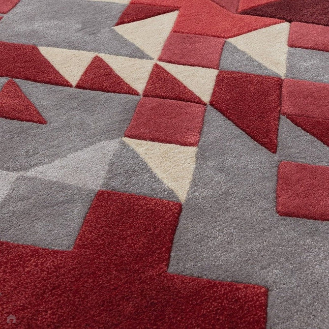 Enigma Modern Geometric 3D Hand-Carved High-Density Heavy-Weight Hi-Low Textured Soft Wool&Viscose Red/Grey/Cream/Beige/Multicolour Rug-Asiatic Carpets-Rug Love - The Most Loved Rug Store