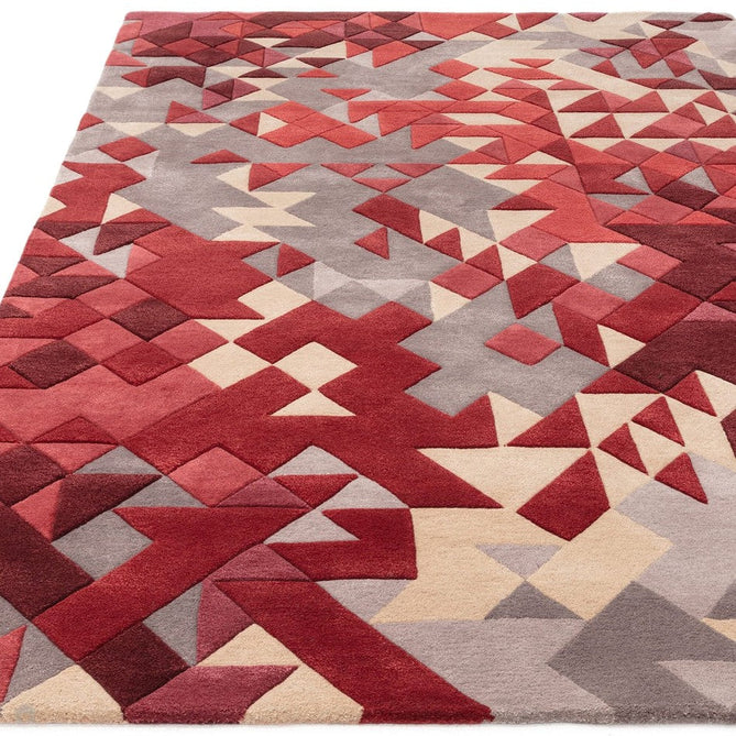 Enigma Modern Geometric 3D Hand-Carved High-Density Heavy-Weight Hi-Low Textured Soft Wool&Viscose Red/Grey/Cream/Beige/Multicolour Rug-Asiatic Carpets-Rug Love - The Most Loved Rug Store