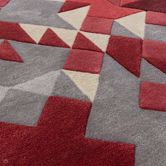Enigma Modern Geometric 3D Hand-Carved High-Density Heavy-Weight Hi-Low Textured Soft Wool&Viscose Red/Grey/Cream/Beige/Multicolour Rug-Asiatic Carpets-Rug Love - The Most Loved Rug Store