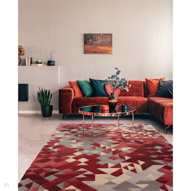 Enigma Modern Geometric 3D Hand-Carved High-Density Heavy-Weight Hi-Low Textured Soft Wool&Viscose Red/Grey/Cream/Beige/Multicolour Rug-Asiatic Carpets-Rug Love - The Most Loved Rug Store