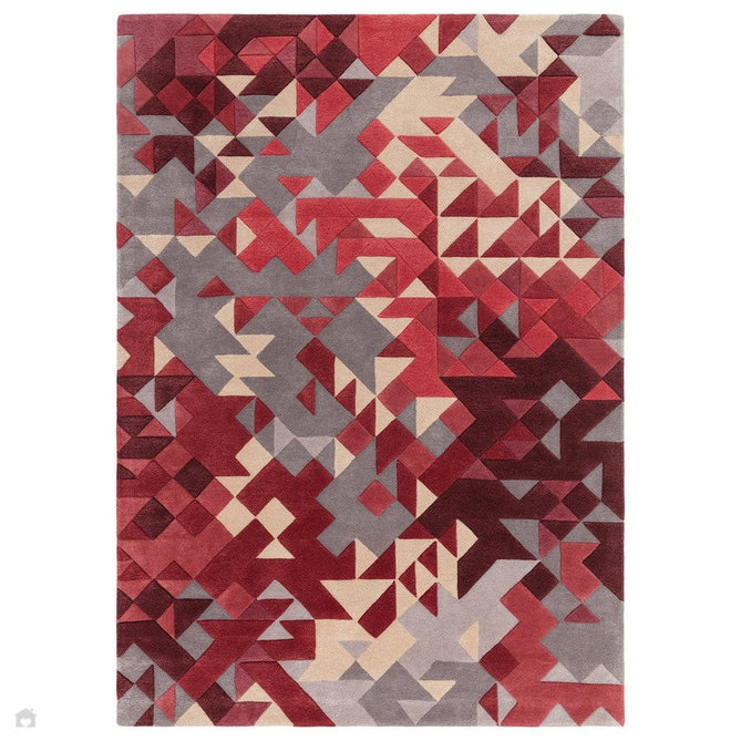Enigma Modern Geometric 3D Hand-Carved High-Density Heavy-Weight Hi-Low Textured Soft Wool&Viscose Red/Grey/Cream/Beige/Multicolour Rug-Asiatic Carpets-Rug Love - The Most Loved Rug Store