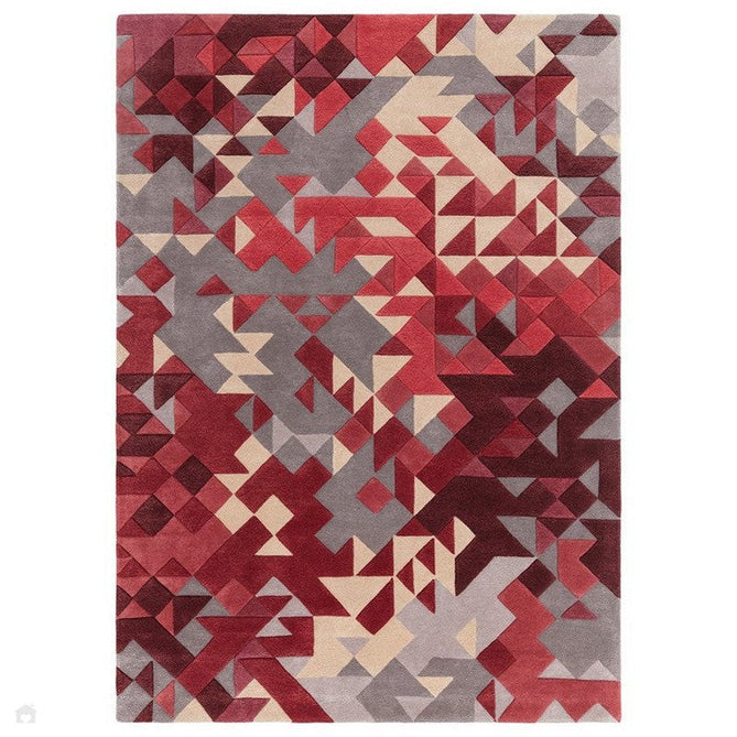 Enigma Modern Geometric 3D Hand-Carved High-Density Heavy-Weight Hi-Low Textured Soft Wool&Viscose Red/Grey/Cream/Beige/Multicolour Rug-Asiatic Carpets-Rug Love - The Most Loved Rug Store