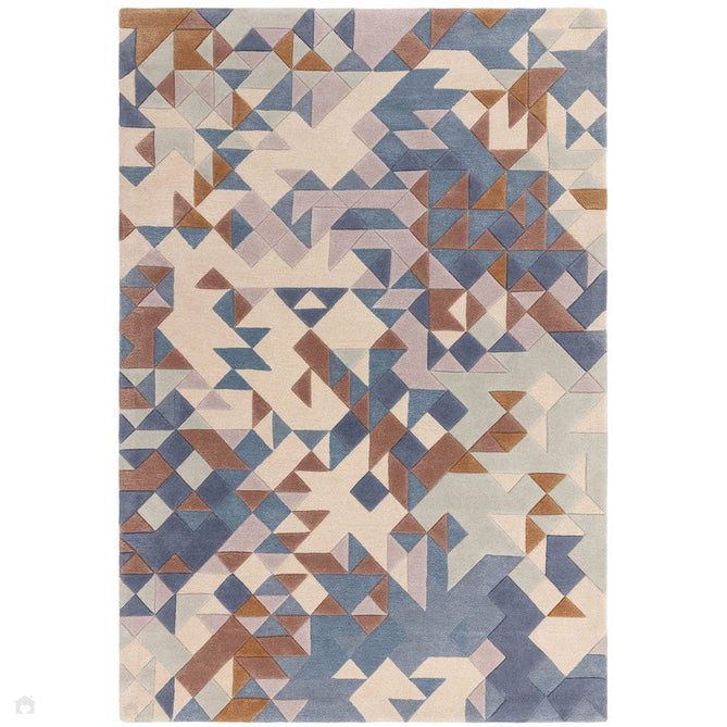 Enigma Modern Geometric 3D Shimmer Hand-Carved High-Density Heavy-Weight Hi-Low Textured Soft Wool&Viscose Blue/Beige/Brown/Grey/Cream/Multicolour Rug-Asiatic Carpets-Rug Love - The Most Loved Rug Store