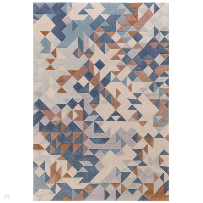 Enigma Modern Geometric 3D Shimmer Hand-Carved High-Density Heavy-Weight Hi-Low Textured Soft Wool&Viscose Blue/Beige/Brown/Grey/Cream/Multicolour Rug-Asiatic Carpets-Rug Love - The Most Loved Rug Store