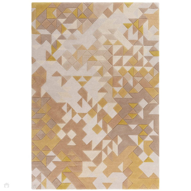 Enigma Modern Geometric 3D Shimmer Hand-Carved High-Density Heavy-Weight Hi-Low Textured Soft Wool&Viscose Gold/Beige/BrownMulticolour Rug-Asiatic Carpets-Rug Love - The Most Loved Rug Store