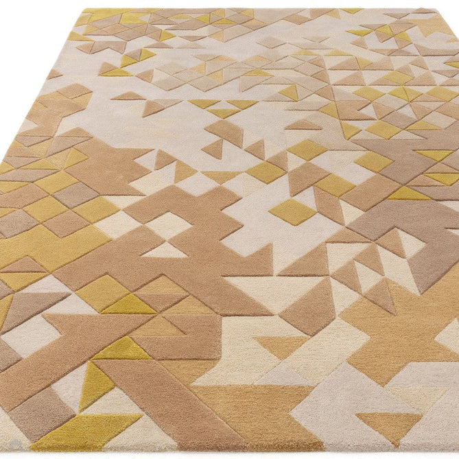 Enigma Modern Geometric 3D Shimmer Hand-Carved High-Density Heavy-Weight Hi-Low Textured Soft Wool&Viscose Gold/Beige/BrownMulticolour Rug-Asiatic Carpets-Rug Love - The Most Loved Rug Store