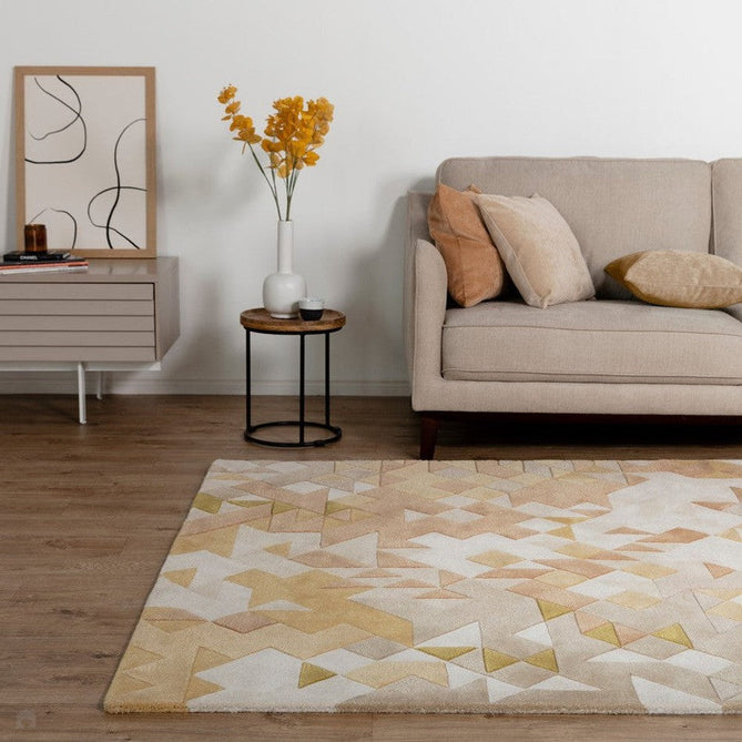 Enigma Modern Geometric 3D Shimmer Hand-Carved High-Density Heavy-Weight Hi-Low Textured Soft Wool&Viscose Gold/Beige/BrownMulticolour Rug-Asiatic Carpets-Rug Love - The Most Loved Rug Store