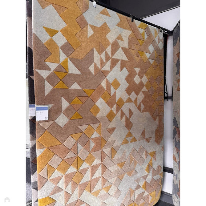 Enigma Modern Geometric 3D Shimmer Hand-Carved High-Density Heavy-Weight Hi-Low Textured Soft Wool&Viscose Gold/Beige/BrownMulticolour Rug-Asiatic Carpets-Rug Love - The Most Loved Rug Store