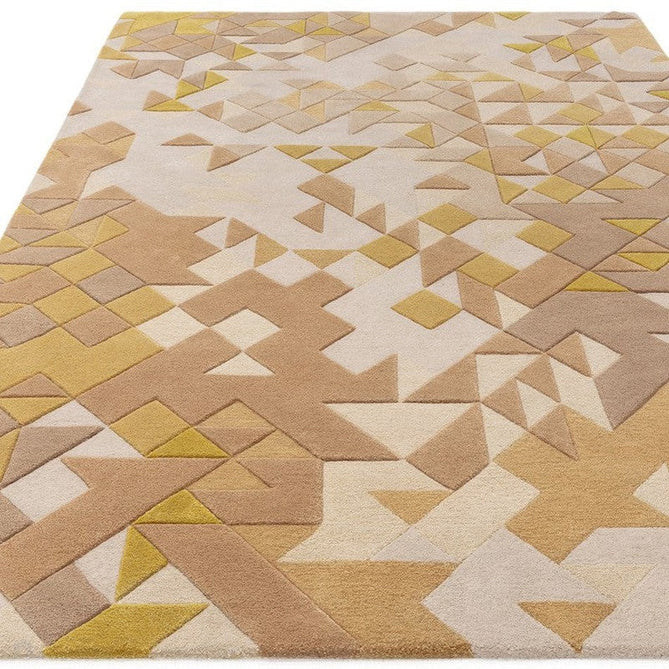 Enigma Modern Geometric 3D Shimmer Hand-Carved High-Density Heavy-Weight Hi-Low Textured Soft Wool&Viscose Gold/Beige/BrownMulticolour Rug-Asiatic Carpets-Rug Love - The Most Loved Rug Store