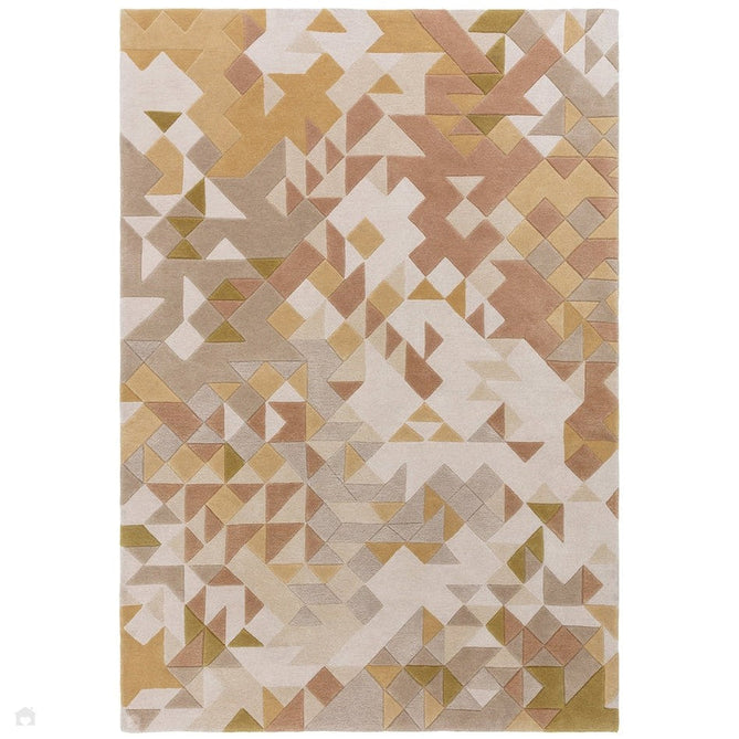 Enigma Modern Geometric 3D Shimmer Hand-Carved High-Density Heavy-Weight Hi-Low Textured Soft Wool&Viscose Gold/Beige/BrownMulticolour Rug-Asiatic Carpets-Rug Love - The Most Loved Rug Store
