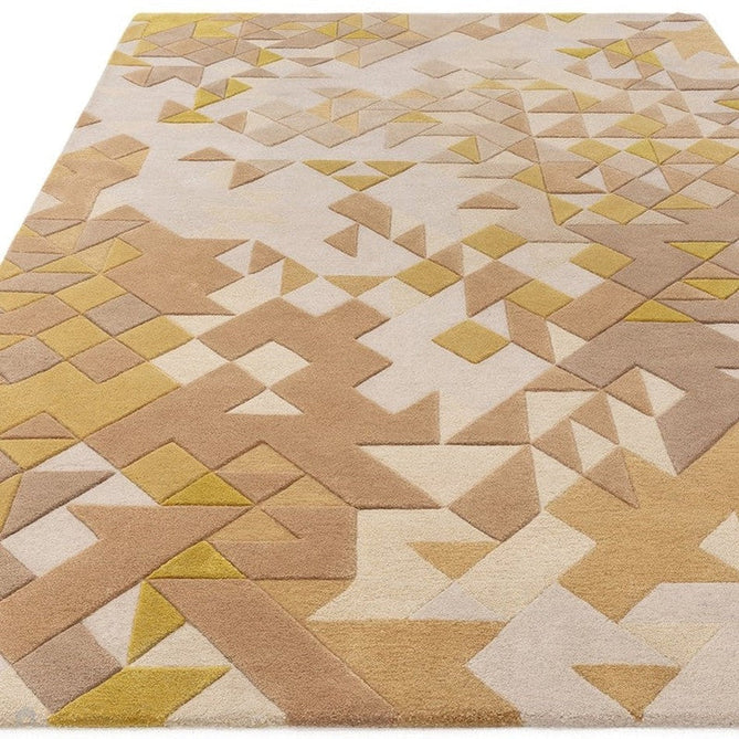 Enigma Modern Geometric 3D Shimmer Hand-Carved High-Density Heavy-Weight Hi-Low Textured Soft Wool&Viscose Gold/Beige/BrownMulticolour Rug-Asiatic Carpets-Rug Love - The Most Loved Rug Store