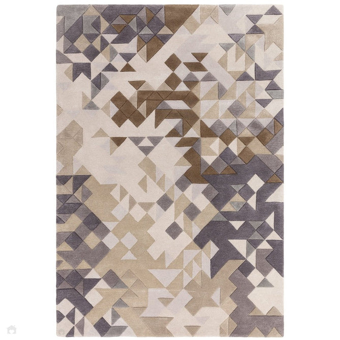 Enigma Modern Geometric 3D Shimmer Hand-Carved High-Density Heavy-Weight Hi-Low Textured Soft Wool&Viscose Grey/Beige/Brown/CreamMulticolour Rug-Asiatic Carpets-Rug Love - The Most Loved Rug Store