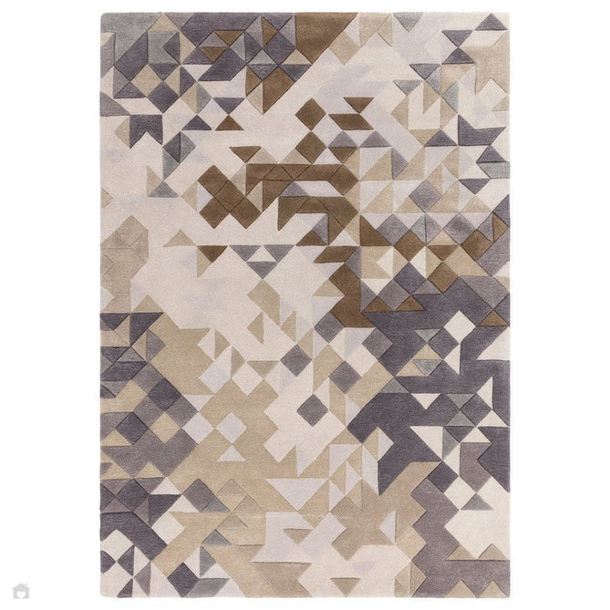 Enigma Modern Geometric 3D Shimmer Hand-Carved High-Density Heavy-Weight Hi-Low Textured Soft Wool&Viscose Grey/Beige/Brown/CreamMulticolour Rug-Asiatic Carpets-Rug Love - The Most Loved Rug Store