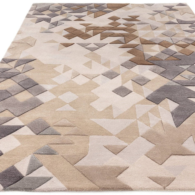 Enigma Modern Geometric 3D Shimmer Hand-Carved High-Density Heavy-Weight Hi-Low Textured Soft Wool&Viscose Grey/Beige/Brown/CreamMulticolour Rug-Asiatic Carpets-Rug Love - The Most Loved Rug Store