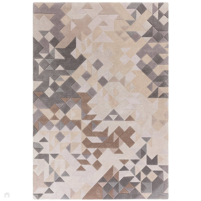 Enigma Modern Geometric 3D Shimmer Hand-Carved High-Density Heavy-Weight Hi-Low Textured Soft Wool&Viscose Grey/Beige/Brown/CreamMulticolour Rug-Asiatic Carpets-Rug Love - The Most Loved Rug Store