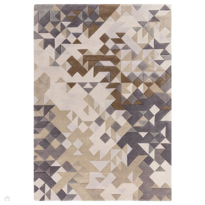 Enigma Modern Geometric 3D Shimmer Hand-Carved High-Density Heavy-Weight Hi-Low Textured Soft Wool&Viscose Grey/Beige/Brown/CreamMulticolour Rug-Asiatic Carpets-Rug Love - The Most Loved Rug Store
