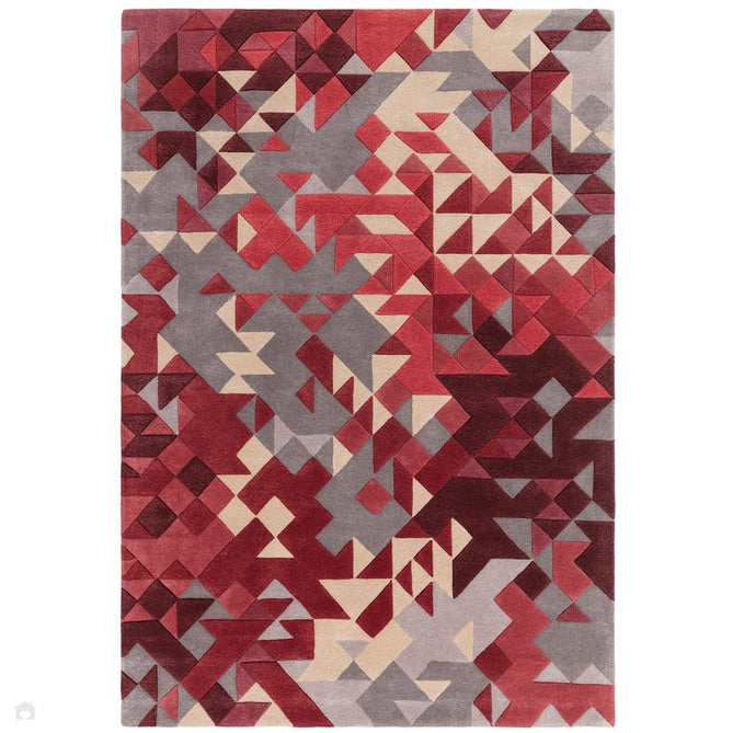 Enigma Modern Geometric 3D Shimmer Hand-Carved High-Density Heavy-Weight Hi-Low Textured Soft Wool&Viscose Red/Grey/Cream/Beige/Multicolour Rug-Asiatic Carpets-Rug Love - The Most Loved Rug Store