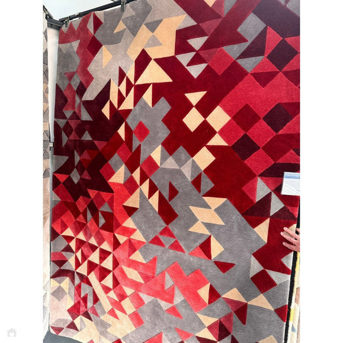 Enigma Modern Geometric 3D Shimmer Hand-Carved High-Density Heavy-Weight Hi-Low Textured Soft Wool&Viscose Red/Grey/Cream/Beige/Multicolour Rug-Asiatic Carpets-Rug Love - The Most Loved Rug Store