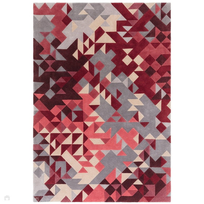 Enigma Modern Geometric 3D Shimmer Hand-Carved High-Density Heavy-Weight Hi-Low Textured Soft Wool&Viscose Red/Grey/Cream/Beige/Multicolour Rug-Asiatic Carpets-Rug Love - The Most Loved Rug Store