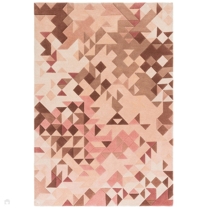 Enigma Modern Geometric 3D Shimmer Hand-Carved High-Density Heavy-Weight Hi-Low Textured Soft Wool&Viscose Rose/Multicolour Rug-Asiatic Carpets-Rug Love - The Most Loved Rug Store