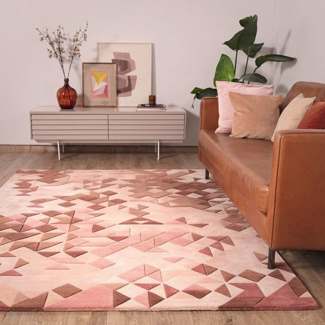 Enigma Modern Geometric 3D Shimmer Hand-Carved High-Density Heavy-Weight Hi-Low Textured Soft Wool&Viscose Rose/Multicolour Rug-Asiatic Carpets-Rug Love - The Most Loved Rug Store