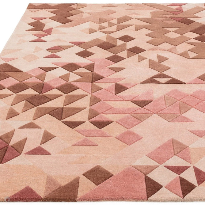 Enigma Modern Geometric 3D Shimmer Hand-Carved High-Density Heavy-Weight Hi-Low Textured Soft Wool&Viscose Rose/Multicolour Rug-Asiatic Carpets-Rug Love - The Most Loved Rug Store