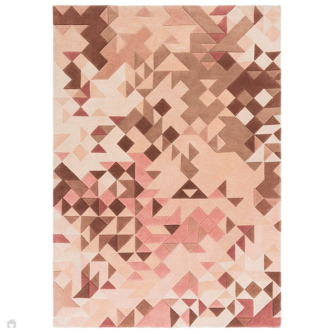 Enigma Modern Geometric 3D Shimmer Hand-Carved High-Density Heavy-Weight Hi-Low Textured Soft Wool&Viscose Rose/Multicolour Rug-Asiatic Carpets-Rug Love - The Most Loved Rug Store