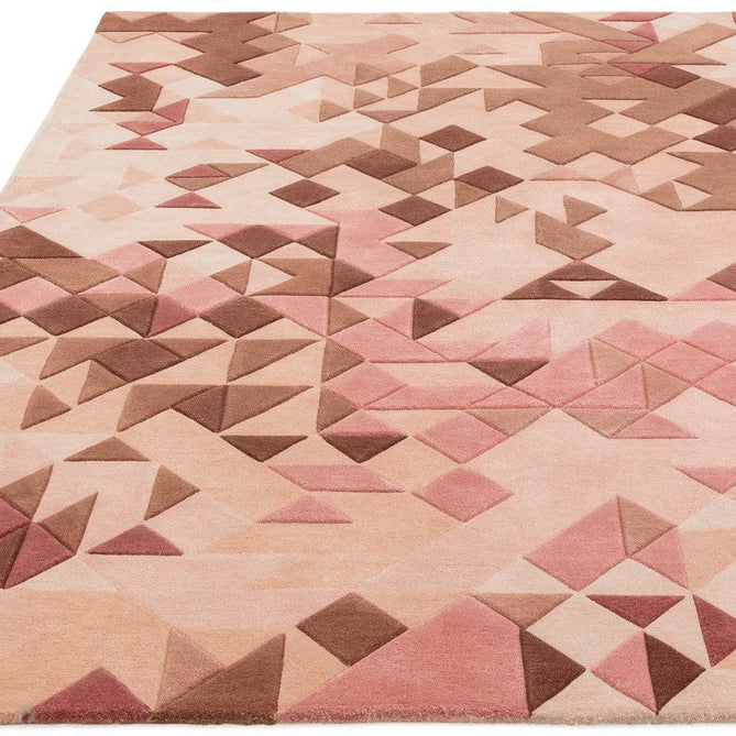 Enigma Modern Geometric 3D Shimmer Hand-Carved High-Density Heavy-Weight Hi-Low Textured Soft Wool&Viscose Rose/Multicolour Rug-Asiatic Carpets-Rug Love - The Most Loved Rug Store