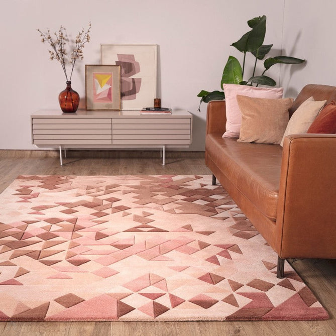 Enigma Modern Geometric 3D Shimmer Hand-Carved High-Density Heavy-Weight Hi-Low Textured Soft Wool&Viscose Rose/Multicolour Rug-Asiatic Carpets-Rug Love - The Most Loved Rug Store