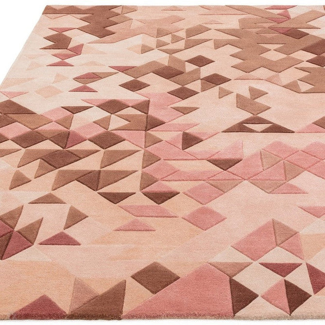 Enigma Modern Geometric 3D Shimmer Hand-Carved High-Density Heavy-Weight Hi-Low Textured Soft Wool&Viscose Rose/Multicolour Rug-Asiatic Carpets-Rug Love - The Most Loved Rug Store