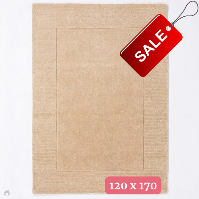 Esme Modern Plain Textured Contrast Ribbed Border Hand-Woven Wool Cream Rug 120 x 170 cm-Shop Returns-Rug Love - The Most Loved Rug Store