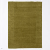 Esme Modern Plain Textured Contrast Ribbed Border Hand-Woven Wool Olive Green Rug