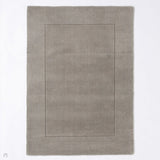 Esme Modern Plain Textured Contrast Ribbed Border Hand-Woven Wool Silver Rug