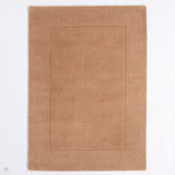 Esme Modern Plain Textured Contrast Ribbed Border Hand-Woven Wool Taupe Rug
