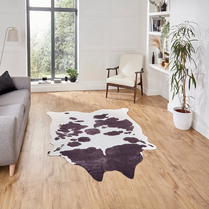 Faux Cow Print Animal Skin Lightweight Printed Polyester Flatweave Black/White Rug-Think Rugs-Rug Love - The Most Loved Rug Store