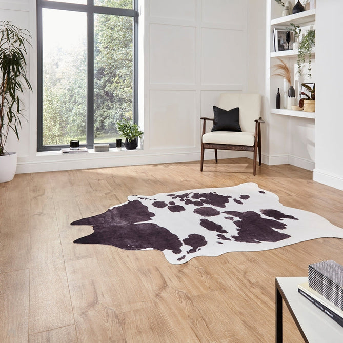 Faux Cow Print Animal Skin Lightweight Printed Polyester Flatweave Black/White Rug-Think Rugs-Rug Love - The Most Loved Rug Store