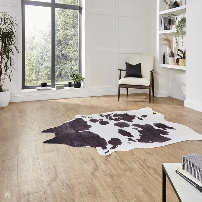 Faux Cow Print Animal Skin Lightweight Printed Polyester Flatweave Black/White Rug-Think Rugs-Rug Love - The Most Loved Rug Store