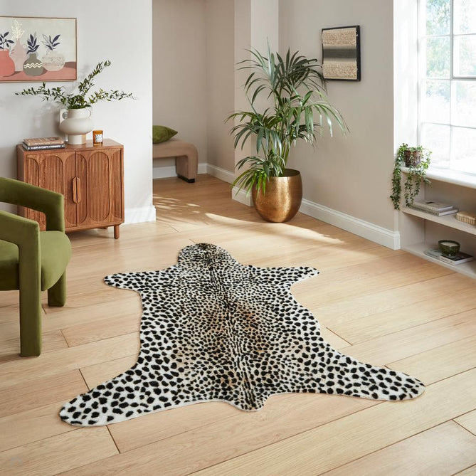 Faux Fur Cheetah Print Soft White/Black/Warm Beige/Tan Rug-Think Rugs-Rug Love - The Most Loved Rug Store